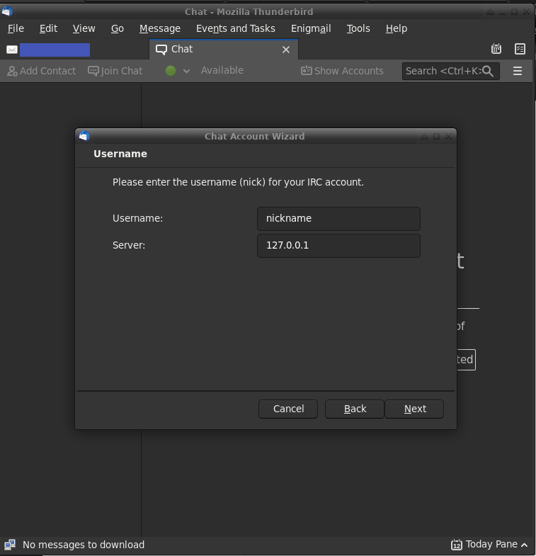 Thunderbird Step Four Set username and server